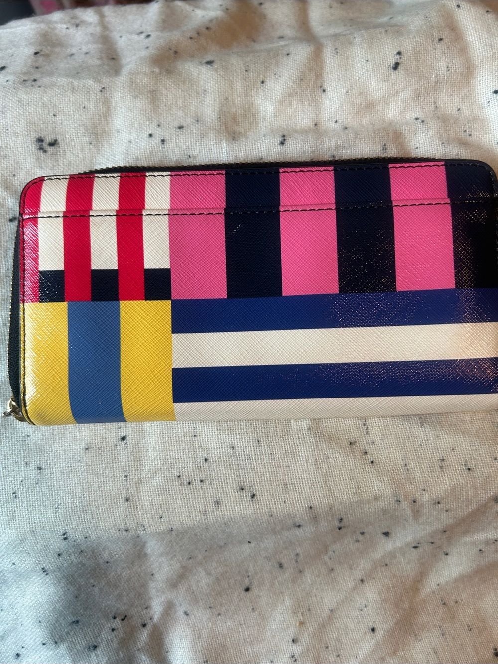 Kate spade Pink, Navy & Yellow Stripe Zip-Around Wallet - Picture 3 of 9